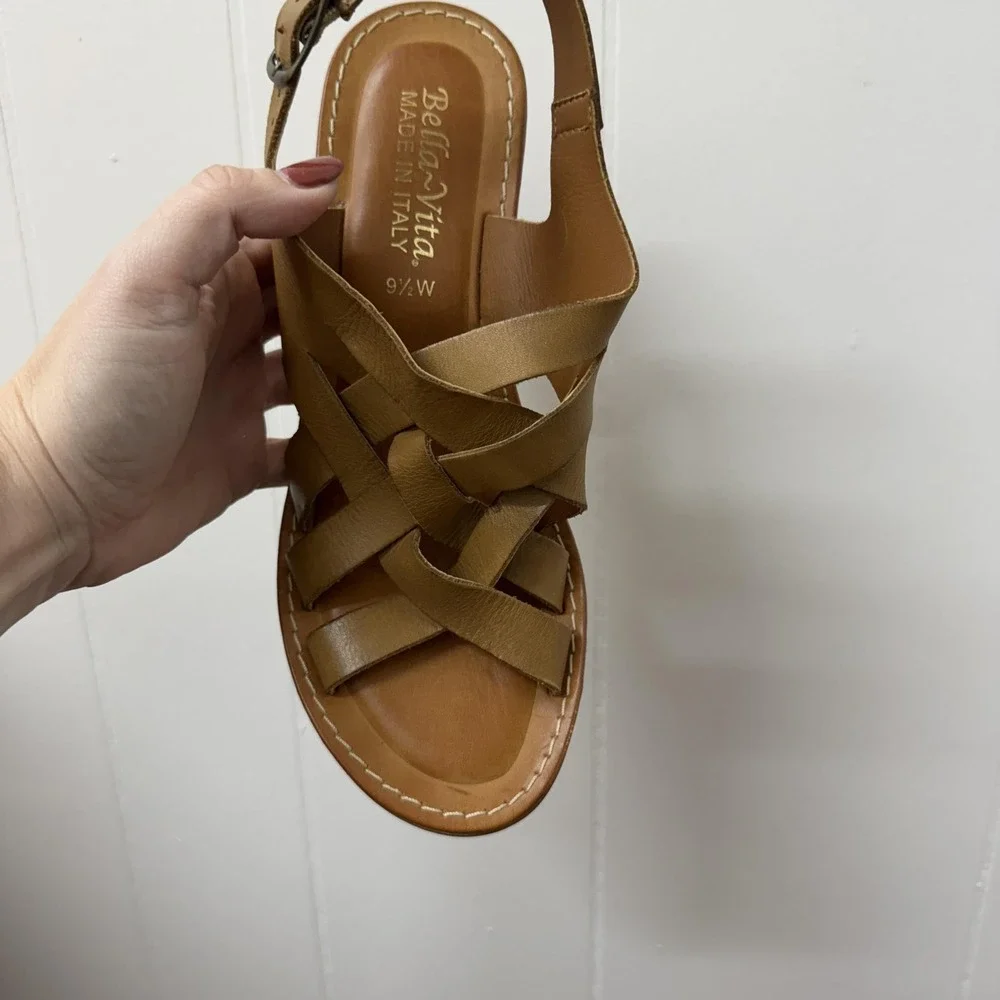 Bella Vita Shoes‎ Womens Size 9.5 Tan Leather Made in Italy Block Heel Sandals - Picture 7 of 9